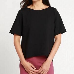Beta Brand Women’s Boxy Short Sleeve High Low Top Small Black Ponte Knit